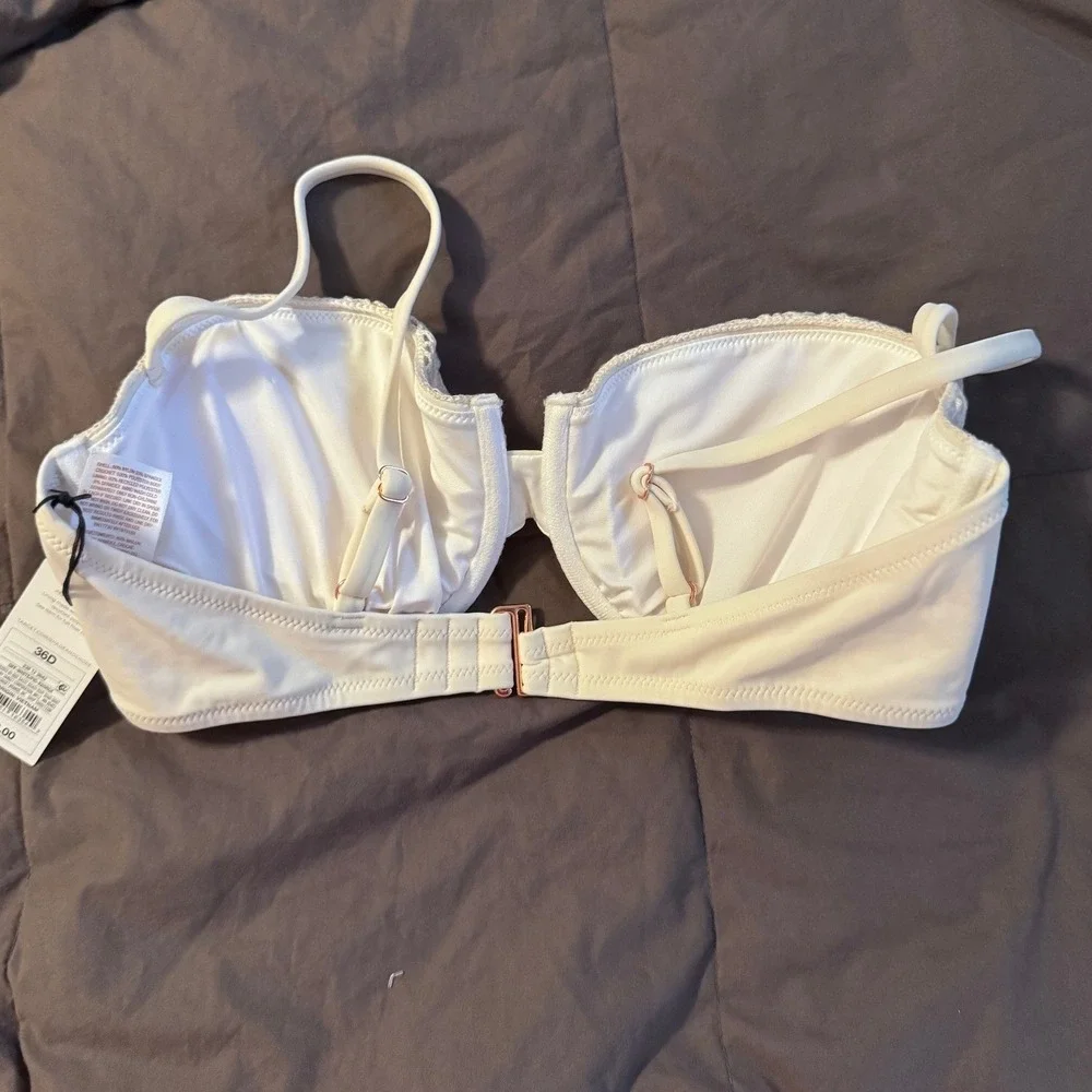 Shade & Shore Off-White Crochet Underwire Bikini Top 36D Rose Gold Hardware NEW